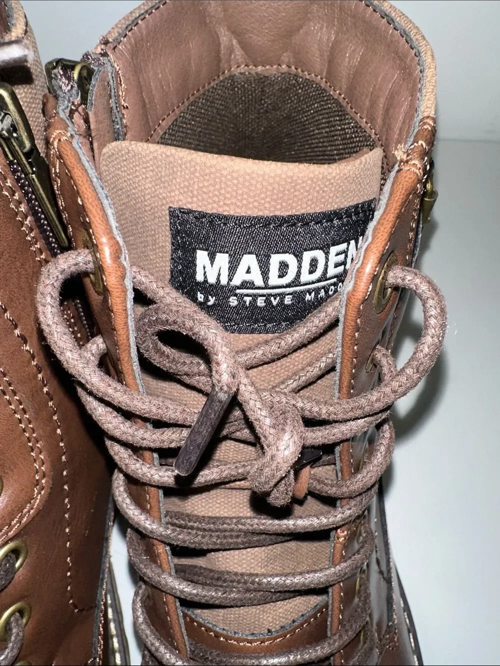 Steve Madden 11 Brown Genuine Leather Ortholite Ankle Buckle Lace-up Boots